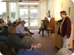 Dr. Gail Omvedt and audience at the Center for the Study of World Religions (CSWR). Harvard Divinity School (HDS) Photo/Rebecca Esterson